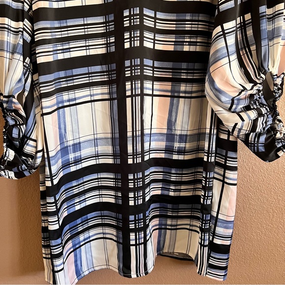 Eloquii Plaid Long Puff Sleeved Collar Mini Satin Dress Size 20 NWT - Picture 7 of 12